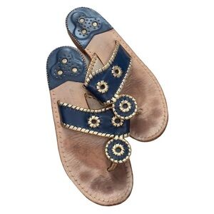 Jack Rogers Navy Blue Metallic Gold Sandals Size 8 - 8.5